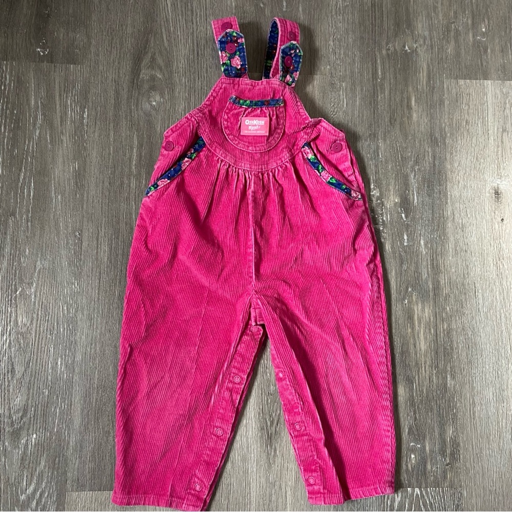 Oshkosh B'Gosh Vintage Corduroy Floral Overalls Pink Size 2T Toddler MADE IN USA